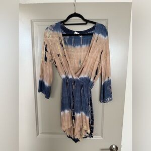 Navy Tan tie dye romper